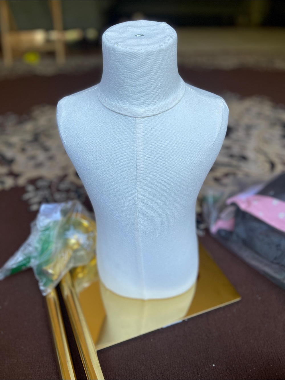 Adjustable Gold Floor Dress Form with Cream unisex Torso